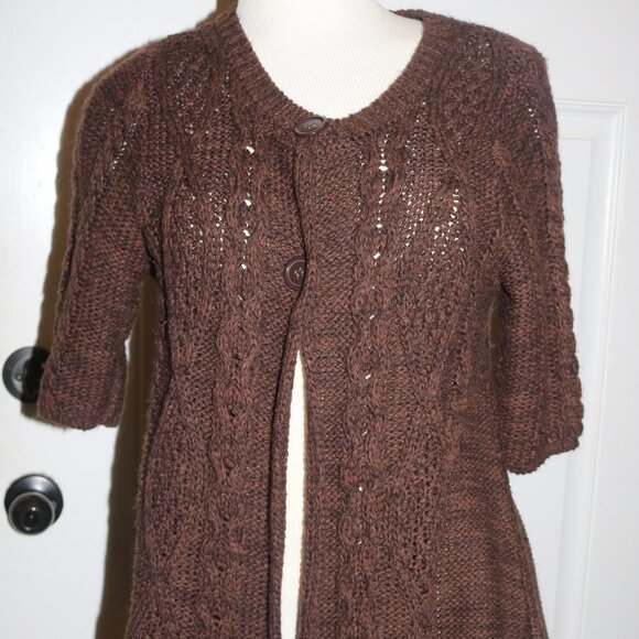 Pink Cardigan brown knit size large nice and simple - Picture 1 of 7